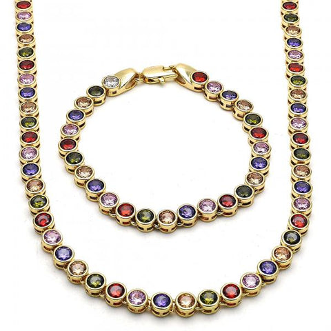 Collar y Pulso 06.284.0001.2 Oro Laminado, con Zirconia Cubica Multicolor, Pulido, Dorado