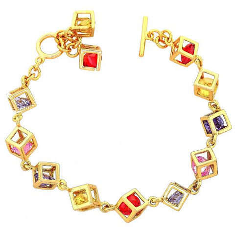 Pulsera Elegante 03.60.0054.07 Oro Laminado, con Zirconia Cubica Multicolor, Pulido, Dorado