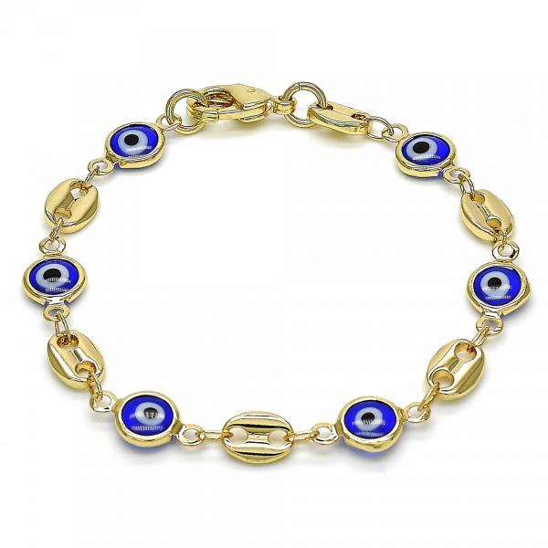 Pulsera Elegante 03.326.0012.2.06 Oro Laminado, Diseño de Ojo Griego, Resinado Azul, Dorado