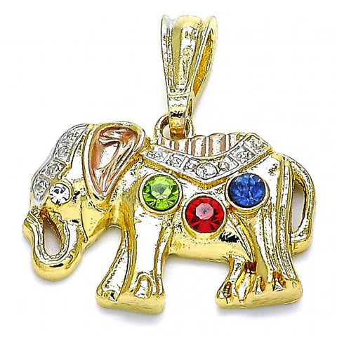 Dije Elegante 05.351.0165 Oro Laminado, Diseño de Elefante, con Cristal Multicolor, Pulido, Tricolor