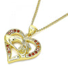 Collares con Dije 04.156.0337.2.20 Oro Laminado, Diseño de Corazon y Manos, Diseño de Corazon, con Micro Pave Granate, Pulido, Dorado