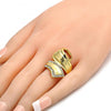 Anillo Multi Piedra 01.241.0028.07 Oro Laminado, Diseño de Llave Griega, con Cristal Blanca, Pulido, Dorado