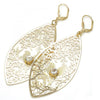 Arete Colgante 61.003 Oro Laminado, Diseño de Oja y Pajaro, Diseño de Oja, con Cristal Blanca, Diamantado, Dorado