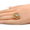 Anillo Multi Piedra 01.241.0025.07 Oro Laminado, Diseño de Flor, con Cristal Blanca, Pulido, Dorado