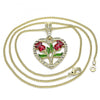 Collares con Dije 04.351.0014.1.20 Oro Laminado, Diseño de Corazon y Flor, Diseño de Corazon, Pulido, Tricolor