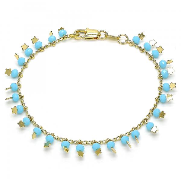 Pulsera de Dije 03.169.0007.08 Oro Laminado, Diseño de Estrella, con Cristal Turquoise, Pulido, Dorado