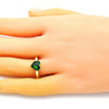 Anillo Multi Piedra 01.341.0075 Oro Laminado, Diseño de Corazon, con Zirconia Cubica Verde, Pulido, Dorado