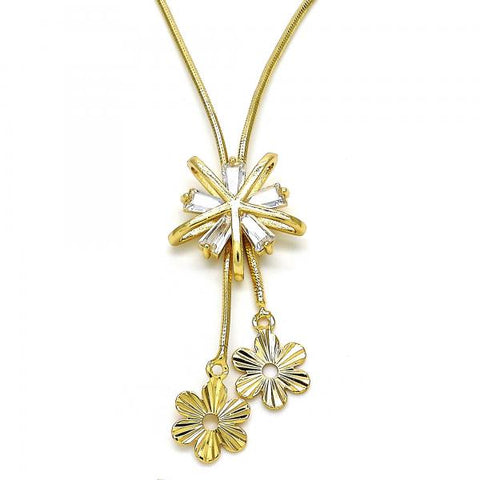 Collares con Dije 04.347.0001.20 Oro Laminado, Diseño de Flor, con Zirconia Cubica Blanca, Pulido, Dorado