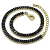Tobillera Elegante 03.130.0008.2.10 Oro Laminado, Diseño de Baguette, con Zirconia Cubica Negro, Pulido, Dorado