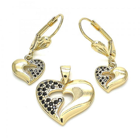 Juego de Arete y Dije de Adulto 10.156.0222 Oro Laminado, Diseño de Corazon, con Zirconia Cubica Blanca, Pulido, Dorado