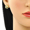 Arete Dormilona 02.342.0125 Oro Laminado, Diseño de Arbol, con Micro Pave Blanca, Pulido, Dorado