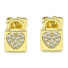 Arete Dormilona 02.210.0406 Oro Laminado, Diseño de Candado y Corazon, Diseño de Candado, con Micro Pave Blanca, Pulido, Dorado