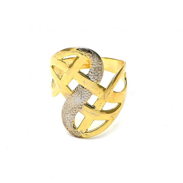 Anillo Elegante 117.010.08 Oro Laminado, Diseño de Torcido, Pulido, Dos Tonos