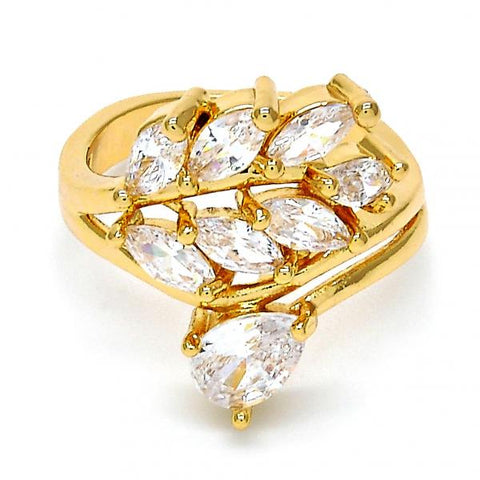 Anillo Multi Piedra 01.210.0003.07 Oro Laminado, Diseño de Oja y Gota, Diseño de Oja, con Zirconia Cubica Blanca, Pulido, Dorado