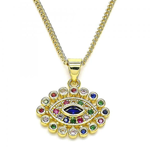 Collares con Dije 04.156.0397.1.20 Oro Laminado, Diseño de Ojo Griego, con Micro Pave Multicolor, Pulido, Dorado