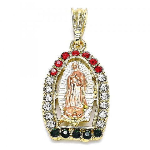 Dije Religioso 05.380.0048.1 Oro Laminado, Diseño de Guadalupe, con Cristal Multicolor, Pulido, Tricolor