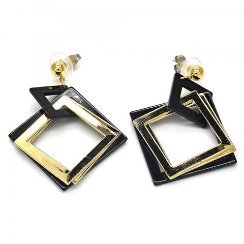 Arete Largo 02.268.0075.1 Oro Laminado, Resinado Negro, Dorado