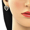 Arete Dormilona 02.156.0512 Oro Laminado, Diseño de Corazon, con Micro Pave Blanca, Pulido, Dorado