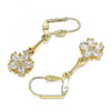 Arete Largo 02.387.0051.1 Oro Laminado, Diseño de Flor y Estrella, Diseño de Flor, con Zirconia Cubica Blanca, Pulido, Dorado