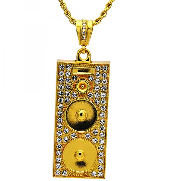 Collares con Dije 04.242.0012.30GT Tono Dorado, Diseño de Rope, con Cristal Blanca, Pulido, Dorado