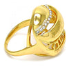 Anillo Multi Piedra 01.241.0013.09 Oro Laminado, Diseño de Llave Griega, con Cristal Blanca, Pulido, Dorado