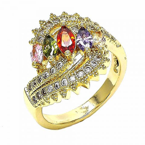 Anillo Multi Piedra 01.283.0009.1.07 Oro Laminado, con Zirconia Cubica Multicolor, Pulido, Dorado