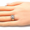 Anillo Multi Piedra 01.210.0081.1 Oro Laminado, Diseño de Flor, con Zirconia Cubica Blanca, Pulido, Dorado