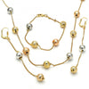 Collar, Pulso y Arete 06.170.0002 Oro Laminado, Diseño de Bola, Diamantado, Tricolor