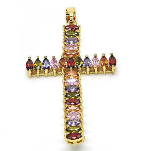 Dije Religioso 05.316.0001.1 Oro Laminado, Diseño de Cruz, con Zirconia Cubica Multicolor, Pulido, Dorado