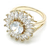 Anillo Multi Piedra 01.210.0106.07 Oro Laminado, Diseño de Flor, con Zirconia Cubica Blanca, Pulido, Dorado