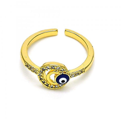 Anillo Multi Piedra 01.310.0035 Oro Laminado, Diseño de Ojo Griego, con Micro Pave Blanca, Esmaltado Azul, Dorado