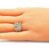 Anillo Multi Piedra 01.380.0008.09 Oro Laminado, Diseño de Elefante, con Micro Pave Blanca y Negro, Pulido, Dorado