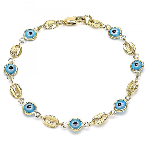 Pulsera Elegante 03.326.0012.3.08 Oro Laminado, Diseño de Ojo Griego y Puff Mariner, Diseño de Ojo Griego, Resinado Turquesa, Dorado