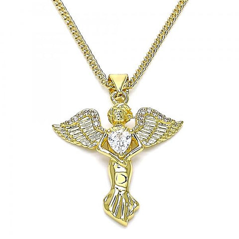 Collares con Dije 04.156.0437.18 Oro Laminado, Diseño de Angel y Corazon, Diseño de Angel, con Micro Pave Blanca y Zirconia CubicaBlanca, Pulido, Dorado