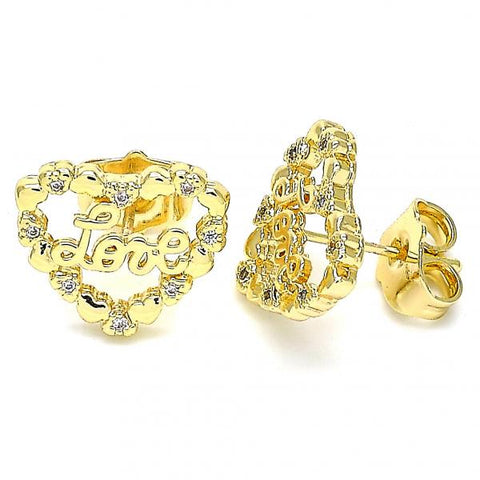 Arete Dormilona 02.156.0516 Oro Laminado, Diseño de Corazon y Amor, Diseño de Corazon, con Micro Pave Blanca, Pulido, Dorado