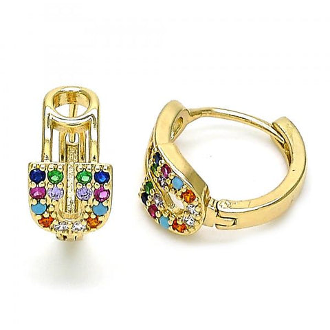 Argolla Huggie 02.210.0526.1.15 Oro Laminado, Diseño de Paperclip, con Zirconia Cubica Multicolor, Pulido, Dorado