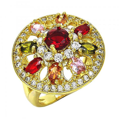 Anillo Multi Piedra 01.266.0027.07 Oro Laminado, con Zirconia Cubica Multicolor y Blanca, Pulido, Dorado