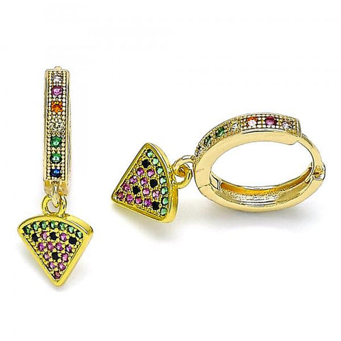 Argolla Huggie 02.368.0047.15 Oro Laminado, Diseño de Sandia, con Micro Pave Multicolor, Pulido, Dorado