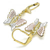 Arete Colgante 02.351.0082 Oro Laminado, Diseño de Mariposa, Pulido, Tricolor