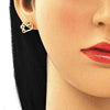 Juego de Arete y Dije de Adulto 10.156.0322.1 Oro Laminado, Diseño de Corazon, con Micro Pave Granate y Blanca, Pulido, Dorado