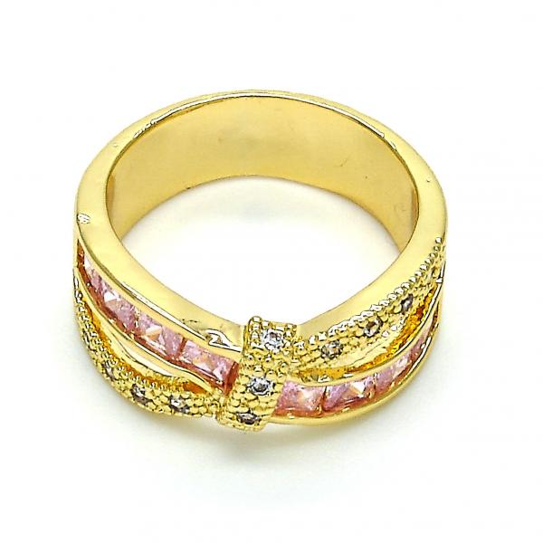 Anillo Multi Piedra 01.210.0045.14.08 Oro Laminado, con Zirconia Cubica Rosado y Blanca, Pulido, Dorado