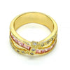 Anillo Multi Piedra 01.210.0045.14.08 Oro Laminado, con Zirconia Cubica Rosado y Blanca, Pulido, Dorado
