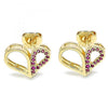 Arete Dormilona 02.156.0457.1 Oro Laminado, Diseño de Corazon, con Micro Pave Rubi, Pulido, Dorado