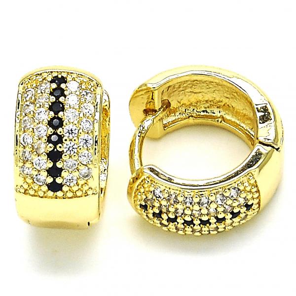 Argolla Huggie 02.210.0039.5.15 Oro Laminado, con Micro Pave Negro y Blanca, Pulido, Dorado