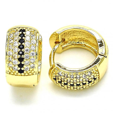 Argolla Huggie 02.210.0039.5.15 Oro Laminado, con Micro Pave Negro y Blanca, Pulido, Dorado