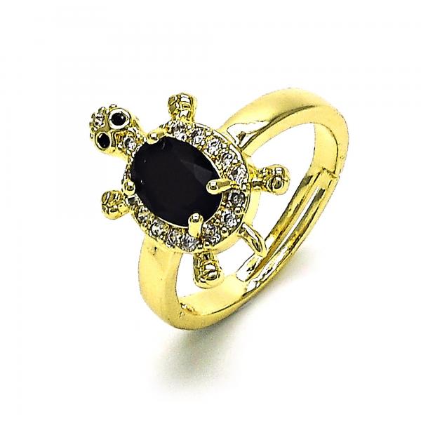 Anillo Multi Piedra 01.284.0086.3 Oro Laminado, Diseño de Tortuga, con Zirconia Cubica Negro y Micro PaveBlanca, Pulido, Dorado