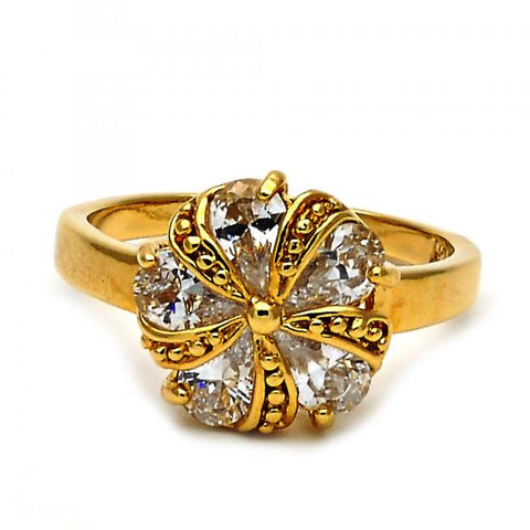 Anillo Elegante 5.169.020.09 Oro Laminado, Diseño de Flor, con Zirconia Cubica Blanca, Pulido, Dorado