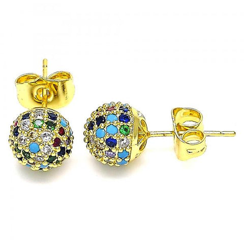 Arete Dormilona 02.341.0059 Oro Laminado, con Micro Pave Multicolor, Pulido, Dorado