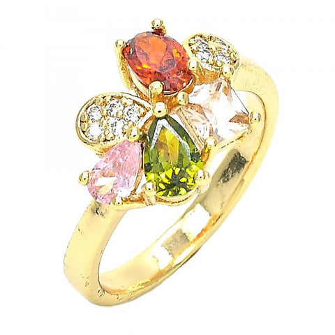 Anillo Multi Piedra 01.221.0010.1.06 Oro Laminado, Diseño de Gota, con Zirconia Cubica Multicolor, Pulido, Dorado