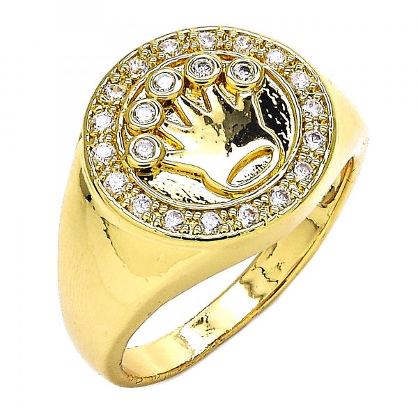 Anillo de Hombre 01.283.0005.12 Oro Laminado, Diseño de Corona, con Zirconia Cubica Blanca, Pulido, Dorado